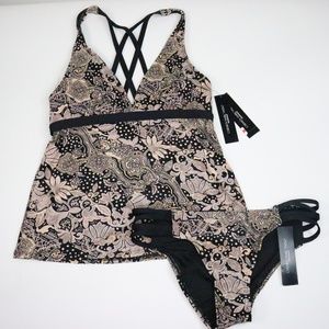 Carmen Marc Valvo Black Patterned Tankini-S-L13